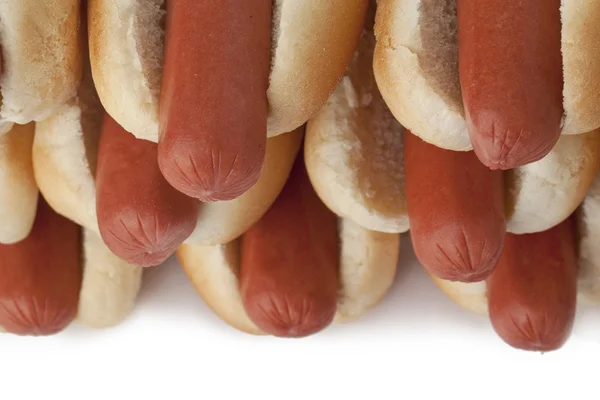 Heap of hotdog sandwiches close up — Stock Photo, Image