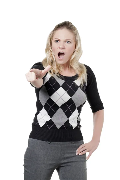 Angry woman pointing something — Stock Photo, Image