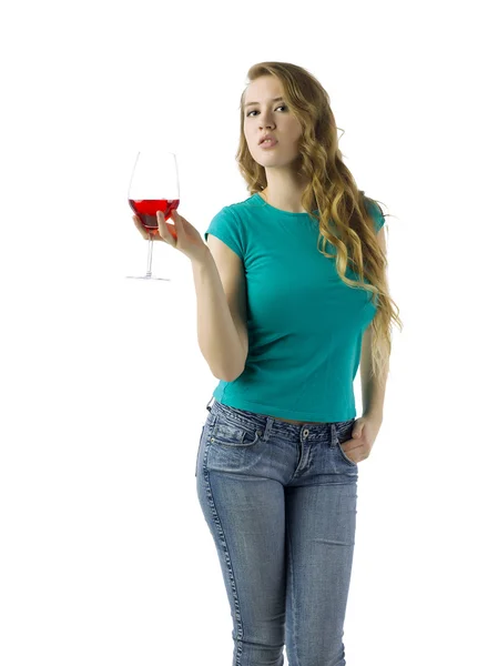 Beautiful young woman holding glass of wine — Stock Photo, Image