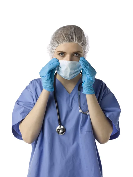 Female surgeon with mask and gloves — Stock Photo, Image