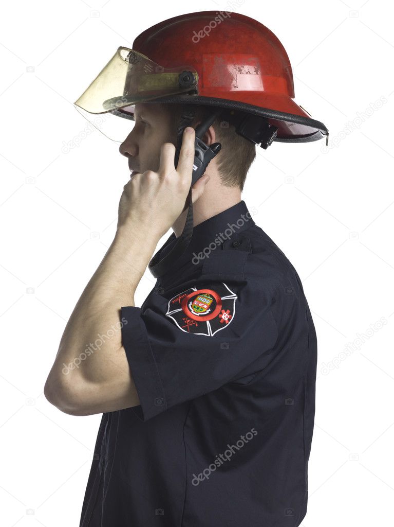 fireman talking cb phone