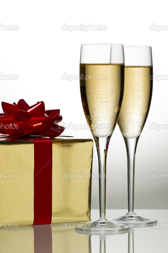 Glass of wine with gift
