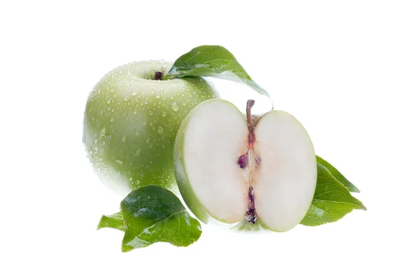 Grönt äpple och deras blad — Stockfoto