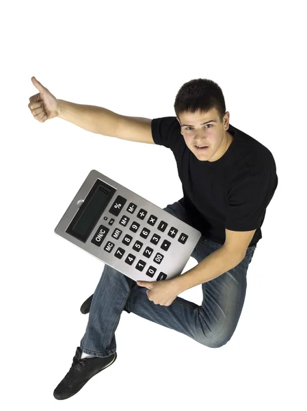 Tipo con calculadora grande — Foto de Stock