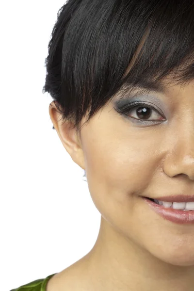 Halve gezicht van een lachende Aziatische vrouw — Stockfoto