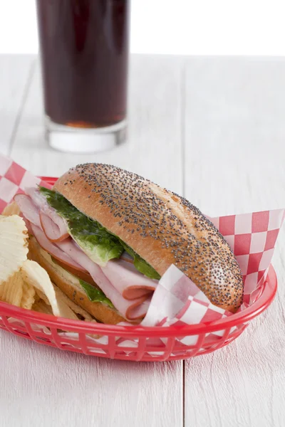 Ham sandwich on the platter — Stock Photo, Image