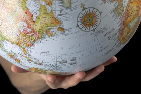 Hand with globe closeup — Stock Photo, Image