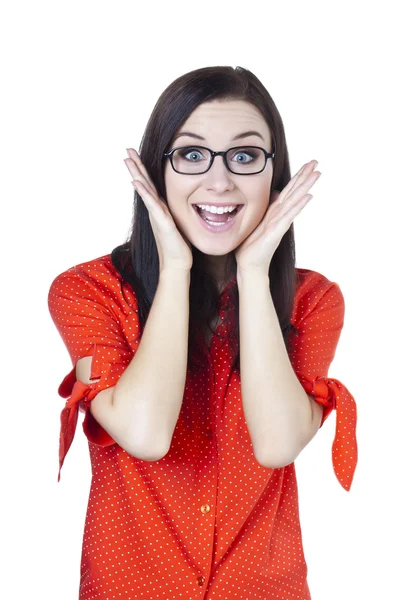 Feliz hermosa dama usando gafas de ojo — Foto de Stock