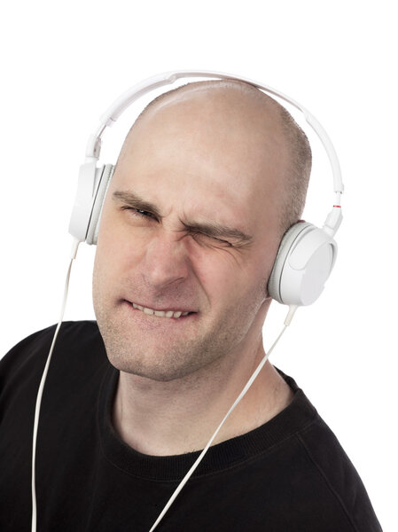 happy mid adult man listening to music