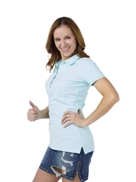 Happy woman with an approve gesture — Stock Photo, Image