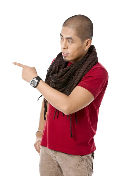 Asian model doing his cute posture with pointing his finger — Stock Photo, Image
