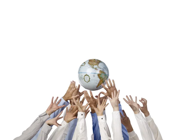 Hands reaching a globe — Stock Photo, Image