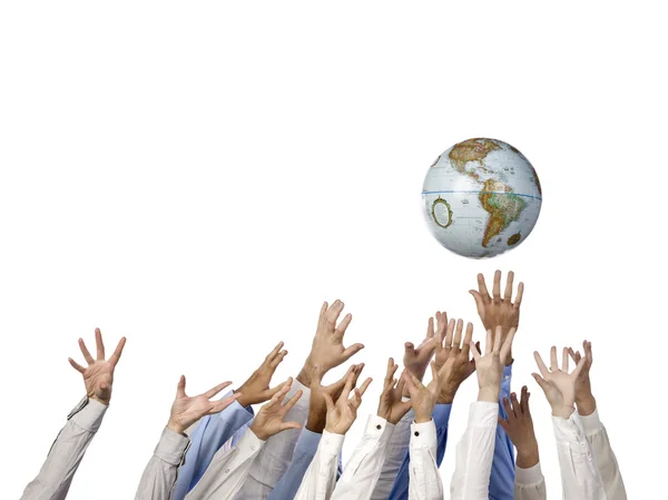Hands reaching the globe — Stock Photo, Image