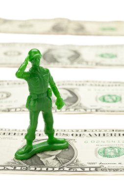 One dollar bill and military toy clipart