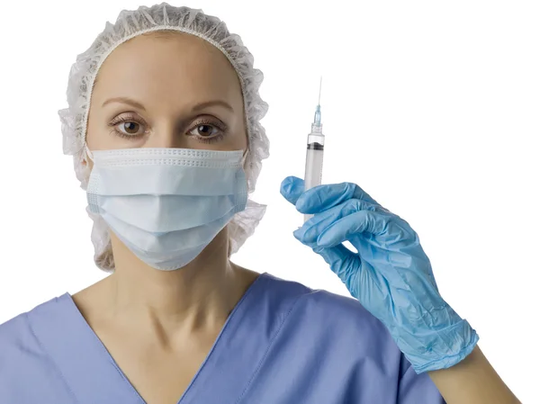 Nurse holding medical syringe — Stock Photo, Image