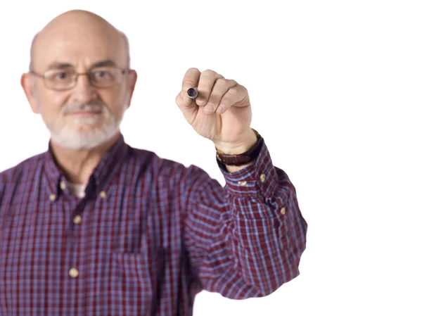 Old man holding a pen — Stock Photo, Image