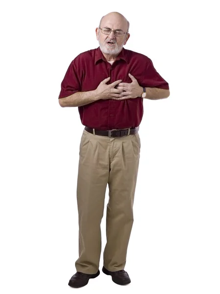 Velho homem sofrendo dor de coração — Fotografia de Stock