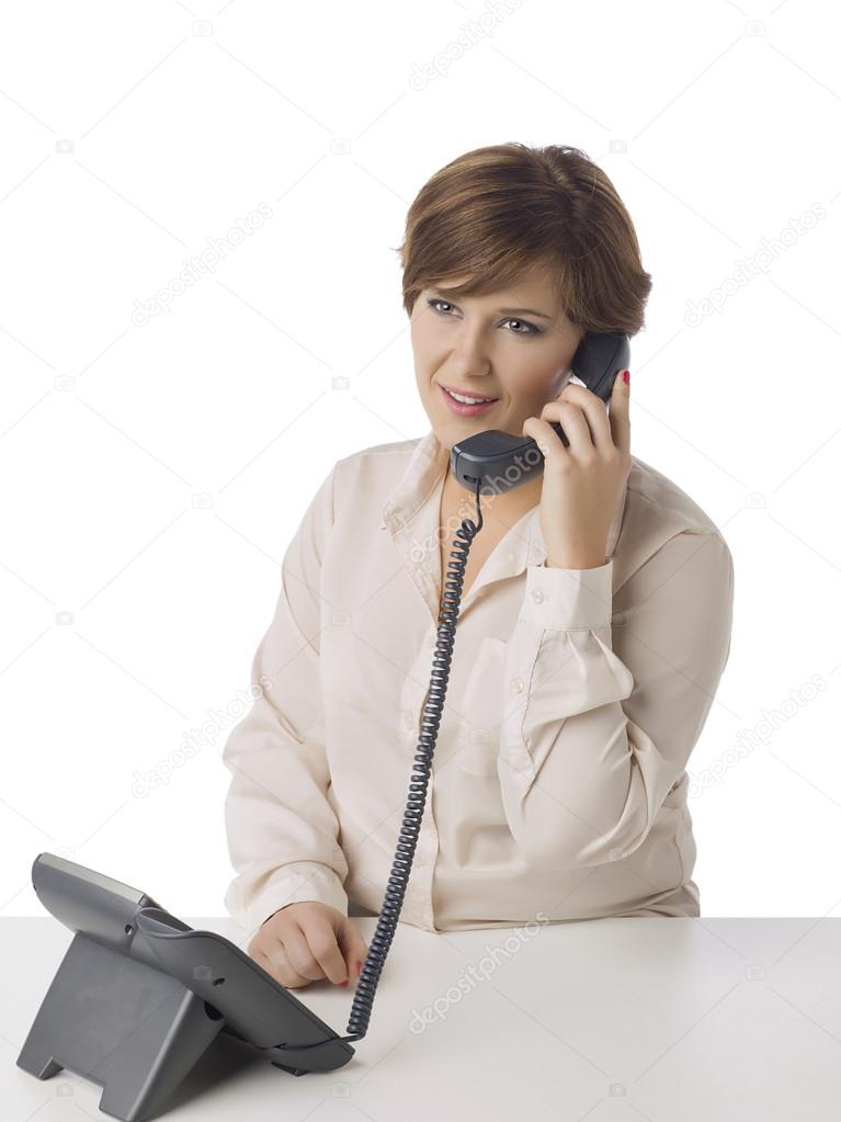 mature woman answering phone