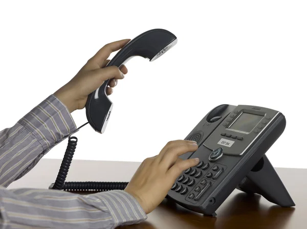 Dialing on telephone — Stock Photo, Image
