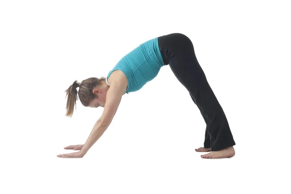 Downward facing dog yoga position — Stock Photo, Image