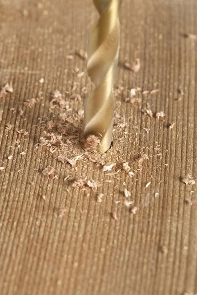 Drilling a hole in a wood — Stock Photo, Image