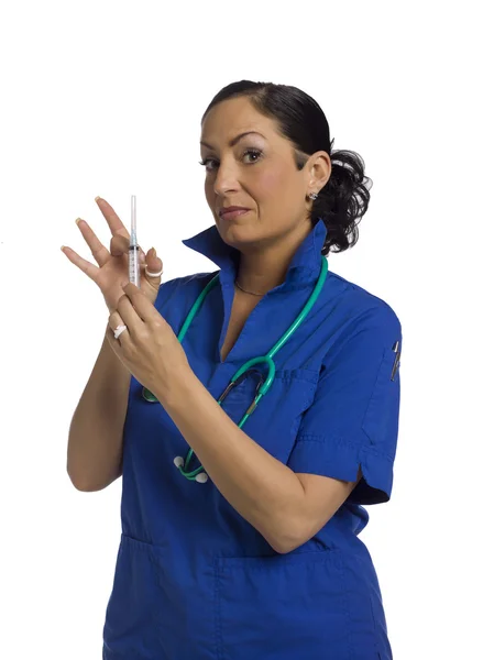 Female nurse holding syringe — Stock Photo, Image