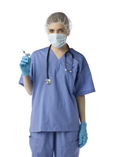 Kobieta pielęgniarka z strzykawka medyczna — Zdjęcie stockowe
