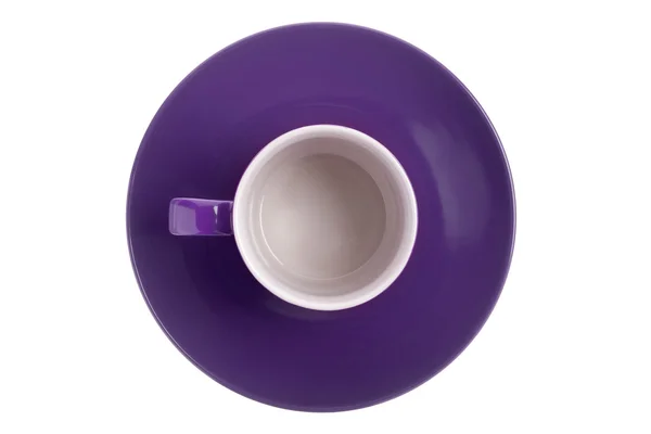 Пустой фиолетовый стакан и блюдце — стоковое фото