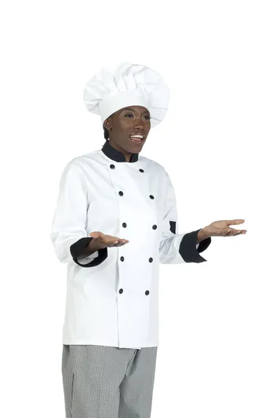 Chef donna con palmo aperto — Foto Stock