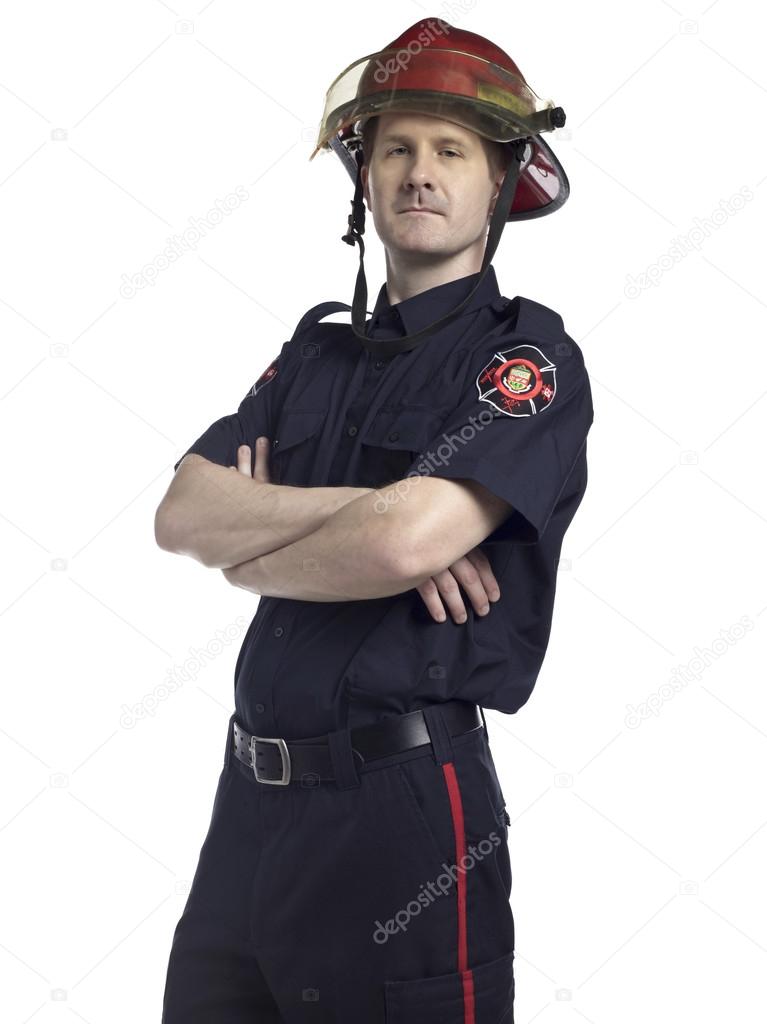 firefighter with arm crossed