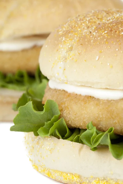 Macro image of chicken hamburgers — Stock Photo, Image