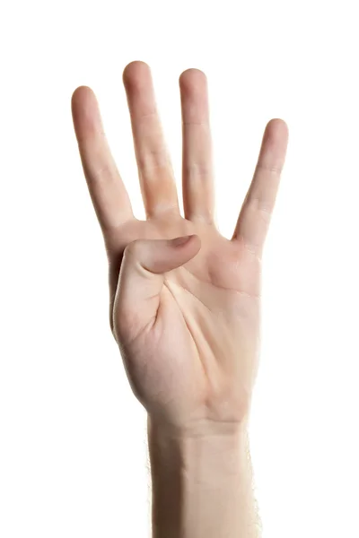 Mão masculina contando quatro — Fotografia de Stock