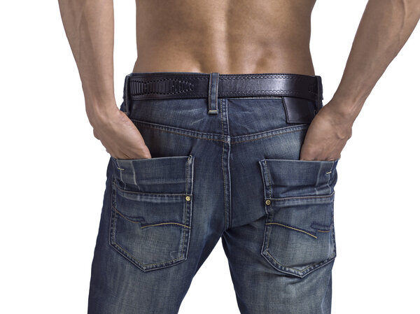 male hands on his back pocket