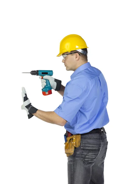 Male handyman with electric drill — Stock Photo, Image