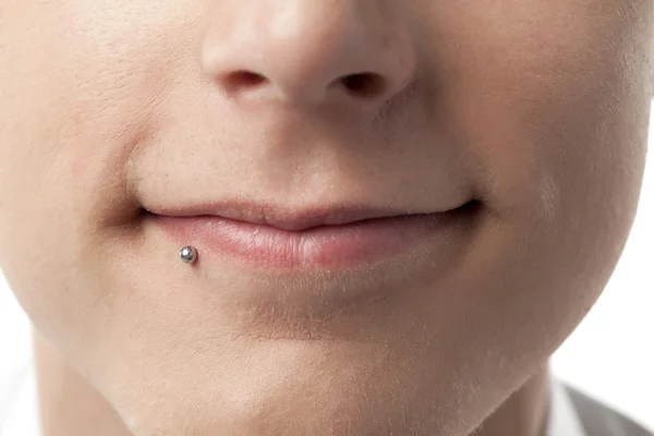 Male lip piercing — Stock Photo, Image