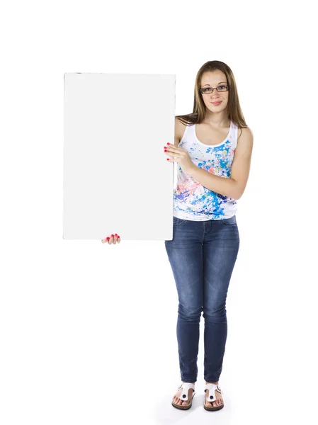 Portrait of a teenage girl holding a placard — Stock Photo, Image