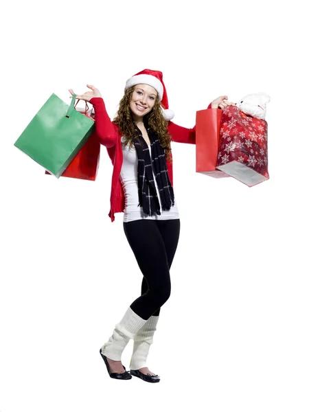 Retrato de una joven hembra con bolsas de compras — Foto de Stock