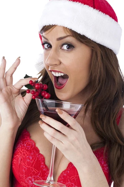 Portrait shot of a female with wine glass and cherries — Stock Photo, Image