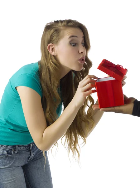 Woman receiving gift — Stock Photo, Image