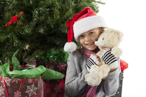 Portrait of a girl holding christmas teddy bear Royalty Free Stock Photos