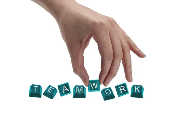 Claves que deletrean la palabra trabajo en equipo —  Fotos de Stock