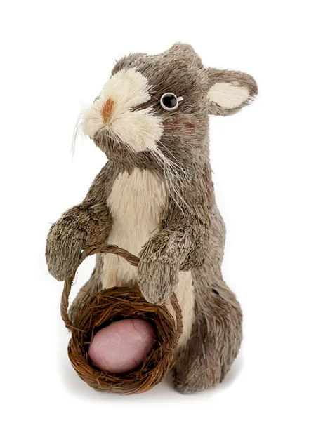 Velikonoční zajíc drží košík s vejcem — Stock fotografie