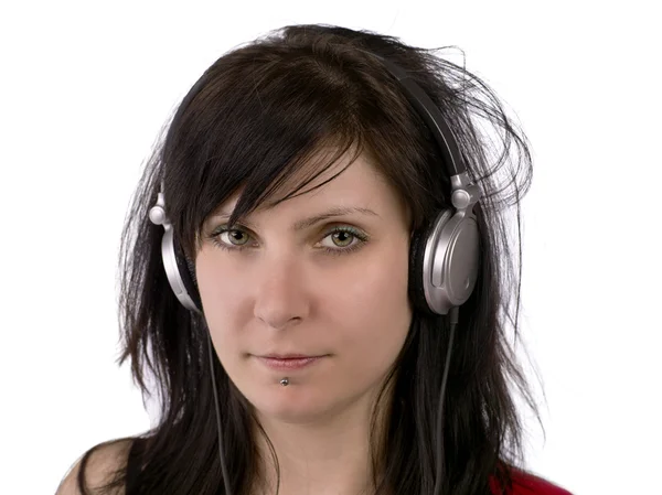 Emo girl ze słuchawkami — Zdjęcie stockowe