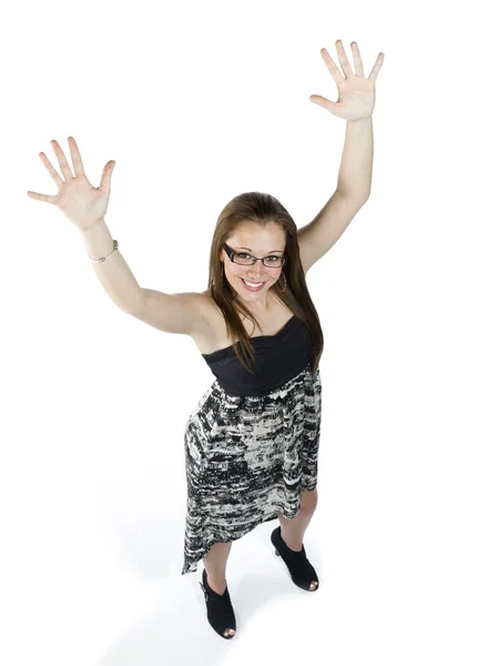 Pretty teenage girl with hand raised — Stock Photo, Image