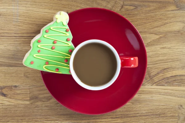 Black coffee and christmas decoration — Stock Photo, Image