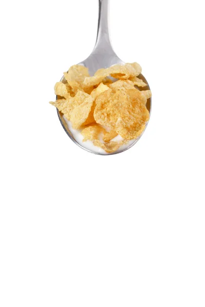 Cereal en cuchara con leche — Foto de Stock