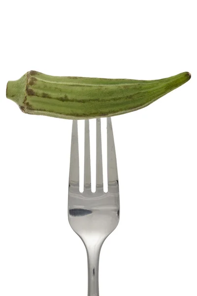 Immagine dettagliata di forchetta e okra — Foto Stock