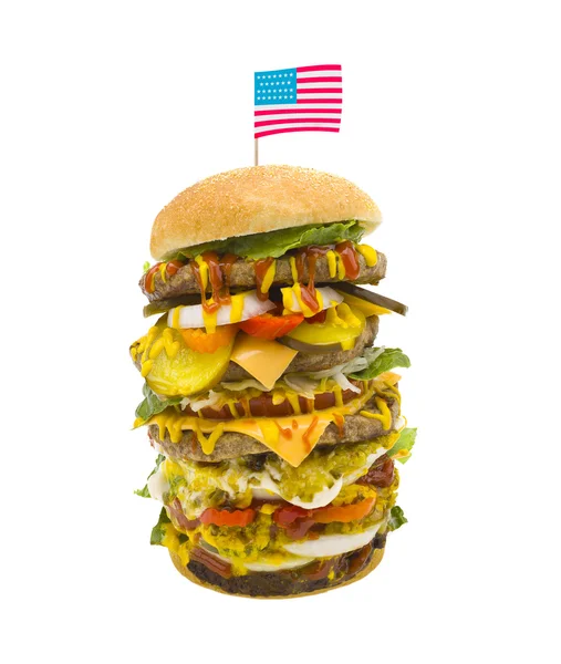 Amerikan bayrağı ile büyük burger — Stok fotoğraf