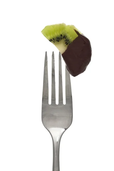 Fourchette avec kiwi et chocolat — Photo