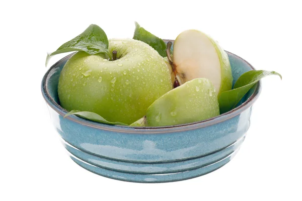 Fresh green apples in bowl — Stock Photo, Image